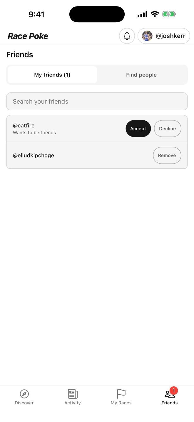 Friend and pending request management in Race Poke